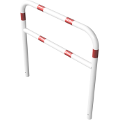 Protective bar made of steel tubing |  60 x 2.5 mm | with crossbar | total width: 1200 mm | total height: 1200 mm | hot-dip galvanized and white coatedwith red reflecting stripes
